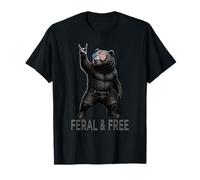 Feral & Free Grizzly Ours Rock Gesture Patriotic Grizzly Bear T-Shirt