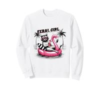 Feral Girl Flotteur d'été en Forme de Raton Laveur et Flamant Rose Sweatshirt