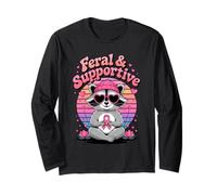 Feral & Supportive Breast Cancer Awareness Cute Raccoon Manche Longue