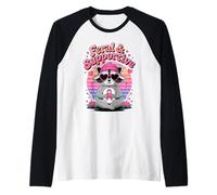 Feral & Supportive Breast Cancer Awareness Cute Raccoon Manche Raglan