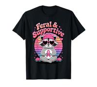 Feral & Supportive Breast Cancer Awareness Cute Raccoon T-Shirt