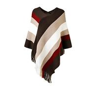 Ferand Joli Poncho Femme à Rayures Châle Doux Chaud à Franges pour l' Automne Hiver - Taille Unique - Marron & Beige