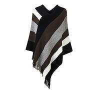 Ferand Joli Poncho Femme à Rayures Châle Doux Chaud à Franges pour l' Automne Hiver - Taille unique - Marron & Gris
