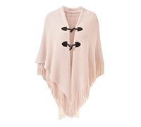 Ferand Poncho Châle Femme Elégant Chaud Ouvert Devant avec Bouton à Franges pour l' Automne Hiver - Taille Unique - Rose