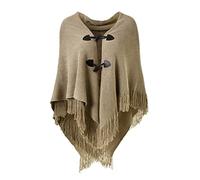Ferand Poncho Châle Femme Elégant Chaud Ouvert Devant avec Bouton à Franges pour l' Automne Hiver - Taille Unique - Kaki