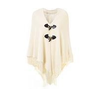 Ferand Poncho Châle Femme Elégant Chaud Ouvert Devant avec Bouton à Franges pour l' Automne Hiver - Taille Unique - Beige