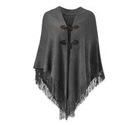 Ferand Poncho Châle Femme Elégant Chaud Ouvert Devant avec Bouton à Franges pour l' Automne Hiver - Taille Unique - Gris foncé