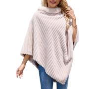 Ferand - Poncho Femme Douillet à Rayures en Fausse Fourrure, Pull Châle Doux pour l'Hiver - Beige