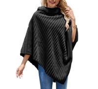 Ferand - Poncho Femme Douillet à Rayures en Fausse Fourrure, Pull Châle Doux pour l'hiver - Black