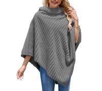 Ferand - Poncho Femme Douillet à Rayures en Fausse Fourrure, Pull Châle Doux pour l'Hiver - Gris
