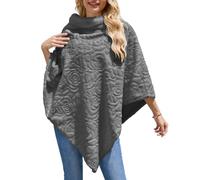 Ferand - Pull Poncho Élégant en Fausse Fourrure pour Femme avec Motif de Rose, Châle Douillet et Chaud pour l'Hiver - Gris