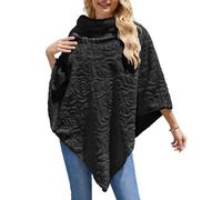 Ferand - Pull Poncho Élégant en Fausse Fourrure pour Femme avec Motif de Rose, Châle Douillet et Chaud pour l'Hiver - Noir