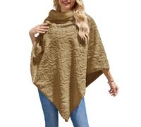 Ferand - Pull Poncho Élégant en Fausse Fourrure pour Femme avec Motif de Rose, Châle Douillet et Chaud pour l'Hiver - Kaki