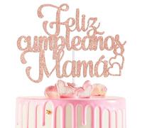 Ferastar Feliz Cumpleaños Décoration de gâteau « Mama » « Best Mom Ever », « Happy Mother's Day », décorations de fête d'anniversaire pour maman, or rose pailleté.