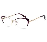 FERAVIA Lunettes pour femmes à monture demi-style avec strass, forme œil de chat