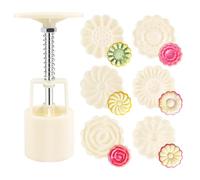 FERCAISH 1 jeu de moules à cookies Mooncake, 50 g avec 6 timbres, moule à gâteau de lune, presse à biscuits, moules à fleurs pour biscuits, desserts, pâtisseries, bricolage, lune, gâteau (beige)