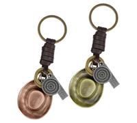 FERCAISH Lot de 2 porte-clés en cuir de vachette - Chapeau de cowboy - Capuchons - Porte-clés rétro en fer - Pour sac à main de voiture, clés (bronze rouge + bronze doré), Bronze, or vieilli, 11.5