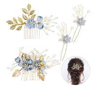 FERCAISH Lot de 4 peignes à cheveux de mariage avec strass et fleurs en perles pour mariée et demoiselle d'honneur