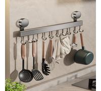 FERCOSEN Barre de Cuisine Ustensile Sans Perçage Avec Ventouse | 10 Crochets, 50 cm de Long, 20 kg Capacité, Montage 1 minute | Barre Amovible en Acier Inoxydable pour Ustensiles de Cuisine