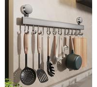 FERCOSEN Barre de Cuisine Ustensile Sans Perçage Avec Ventouse | 12 Crochets, 60 cm de Long, 20 kg Capacité, Montage 1 minute | Barre Amovible en Acier Inoxydable pour Ustensiles de Cuisine