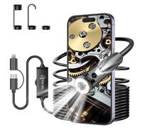 Ferdiiz Caméra Endoscopique Double Objectif, 1920P HD Camera Inspection Canalisation avec 8+1 LEDs Réglables pour Compatible Android, iOS et tablettes, No WiFi Camera Câble Semi-Rigide(16,5 FT/5M)