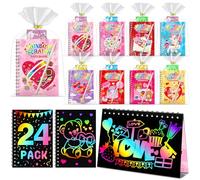 FEREDO KIDS Cadeaux de fête pour enfants : lot de 24 carnets de Saint-Valentin arc-en-ciel à gratter pour salle de classe, école, fête en vrac pour filles et garçons, cadeaux de Saint-Valentin pour