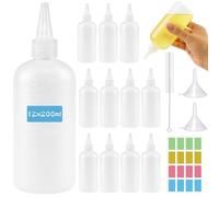 Ferenando 12 Pcs Bouteille Sauce 200ml, Recipient Sauce, Petit Flacon Sauce, Réutilisable Plastique Squeeze Bouteilles avec Brosse de Nettoyage Etiquettes Entonnoirs pour la Cuisson, la Peinture