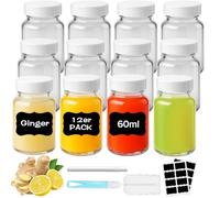Ferenando 12 Petite Bouteille Shot de Jus 60ml/2oz, Mini Bouteille en Verre | Petite Bouteilles en Verre Portable avec Bouchon Hermétique, Étiquettes & Brosse, pour Jus de Fruits Jus de Gingembre