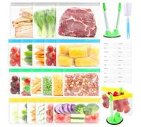 Ferenando 20 Pcs Sac Congelation Reutilisable 4 Tailles(0.7-1.7L) avec Support, Sacs de Congélation sans BPA, Sacs de Rangement en silicone réutilisables Étanches pour Ranger Légumes, Fruits, Viandes