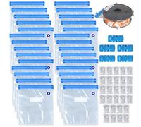 Ferenando 28 Pièces Sac Sous Vide Filament 3D, Sans BPA, Sac Congelation Sous Vide Reutilisable avec 28 Sachet Dessicant & 5 Clips D'étanchéité, Sacs Congelation avec Zip pour Filament 3D (30x34 cm)