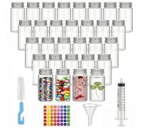 Ferenando 30Pcs 30ml Tubes à Essai en Verre avec Bouchon à Vis en Aluminium | Petit Flacon en Verre, Mini Tube a Essai à Large Ouverture avec 4 Accessoires pour Bricolage, Liquides, Sable, Perles