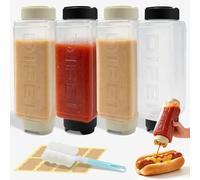 Ferenando 4 Pièces 24oz/720ml Bouteille Sauce Squeeze, Étanche, Recipient Sauce avec Pinceau et Étiquettes, Squeeze Bottle pour Ketchup, Vinaigrette, Condiments Épais, Barbecue, Cuisine, Pique-Nique