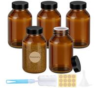 Ferenando 5 Pièces 500ml Marron Bocal en Verre avec Couvercle Extérieur & Bouchon Intérieur, Bocaux en Verre Hermétique, Vintage Bocaux de Rangement pour Épice, Thé, Herbes, Café, Huile Essentielle