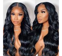 Fereowth 13x4 Lace Front Body Wave Wigs 26Pouces Perruque Femme Naturelle Bresilienne Perruque Cheveux Humain Pre Plucked Glueless Wigs for Women 150% Densité Naturelle Noire (65cm)
