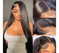 Fereowth 13x4 Lace Front Straight Wigs 26Pouces Perruque Femme Naturelle Bresilienne Perruque Cheveux Humain Pre Plucked Glueless Wigs for Women 150% Densité Naturelle Noire (65cm)