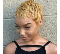 Fereowth Perruque Courte Cheveux Humains Perruque Femme Naturelle Short Pixie Cut Human Hair Wig Perruques Droit Brésilienne Couche Cheveux avec Frange (27#)