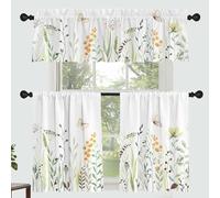 Fereyis Lot de 3 Rideaux de fenêtre à Motif Floral pour Cuisine, Salle de Bain, Aquarelle, Jaune, avec Passe-Tringle, 137,2 x 45,7 cm + 68,6 x 91,4 cm x 2