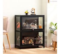 Vitrine Armoires De Curio avec Portes en Verre Vitrine en Verre Armoire De Rangement en Bambou Collection Affichage Sûr Et Sain Facile À Installer 70 * 32 * 73CM Black