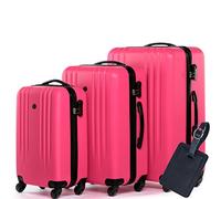 FERGÉ Set 3 valises Rigide léger + Une étiquette de Bagage Marseille | Lot de 3 - Trolley Voyage | Ensemble de Bagages Pink