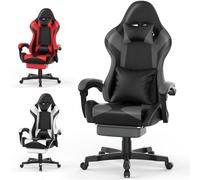 Ferghana Chaise Gaming Ergonomique avec Couverture de Voyage 2 en 1, Fauteuil Gamer en Cuir PU Respirant,Fauteuil de Bureau,Gaming Chair avec Repose-Pied,Réglable Appui-tête,Chaise Racing Gamer,Gris