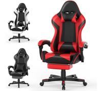Ferghana Chaise Gaming Ergonomique avec Massage Soutien Lombaire, Fauteuil Gamer en Cuir PU Respirant,Fauteuil de Bureau,Gaming Chair avec Repose-Pied,Réglable Appui-tête,Chaise Racing Gamer PC,Rouge