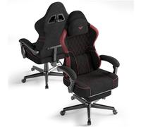 Ferghana Chaise Gaming Ergonomique, Fauteuil Game Cuir Respirant, Gaming Chair Réglable Appui-tête, Coussin Lombaire Massage, Repose-Pied, Chaise Bureau PC pour Jeu,Noir Rouge,Velours Mat