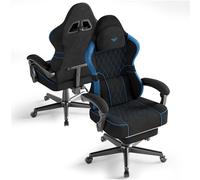 Ferghana Chaise Gaming Ergonomique, Fauteuil Game Cuir Respirant, Gaming Chair Réglable Appui-tête, Coussin Lombaire Massage, Repose-Pied, Chaise Bureau PC pour Jeu,Noir Bleu,Velours Mat
