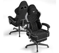 Ferghana Chaise Gaming Ergonomique, Fauteuil Game Cuir Respirant, Gaming Chair Réglable Appui-tête, Coussin Lombaire Massage, Repose-Pied, Chaise Bureau PC pour Jeu, Noir Gris, Velours Mat