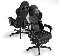 Ferghana Chaise Gaming Ergonomique,Fauteuil Game en Cuir Respirant,Gaming Chair avec Réglable Appui-tête,Coussin Lombaire Massage,Repose-Pied,Chaise de Bureau PC pour Bureau de Jeu(Noir et Blanc,PVC)