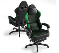 Ferghana Chaise Gaming Ergonomique，Fauteuil Game en Cuir Respirant，Gaming Chair avec Réglable Appui-tête,Coussin Lombaire Massage,Repose-Pied,Chaise de Bureau PC pour Bureau de Jeu (Noir et Vert,PVC)