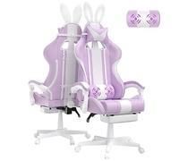 Ferghana Chaise Gaming Ergonomique Massage avec Repose-Pieds Fauteuil Ergonomique Gaming Chair avec Appui-tête Chaise de Bureau PC Gamer Racing avec Coussin Lombaire et Oreilles de Lapin-Violet Clair