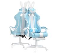 Ferghana Chaise Gaming Ergonomique Massage avec Repose-Pieds Fauteuil Ergonomique Gaming Chair avec Appui-tête Chaise de Bureau PC Gamer Racing avec Coussin Lombaire et Oreilles de Lapin Bleu Clair