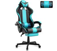 Ferghana Chaise Gaming Ergonomique Massage avec Repose-Pieds Fauteuil Ergonomique Gaming Chair avec Appui-tête Chaise de Bureau PC Gamer Racing avec Coussin Lombaire Chaise d'ordinateur Miami Bleu