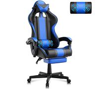 Ferghana Chaise Gaming Ergonomique Massage avec Repose-Pieds Fauteuil Ergonomique Gaming Chair avec Appui-tête Chaise de Bureau PC Gamer Racing avec Coussin Lombaire Chaise d'ordinateur Bleu